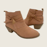 Kelsi Dagger  Brooklyn Kingston Peach Pink Knotted Bow Block Heel Ankle Boots 7.5 Photo 0