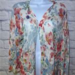 J JILL Linen Blend Watercolor Floral Print Duster Cardigan Sweater Colorful Sz M Blue Size M Photo 0