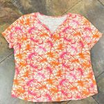 kim rogers Kim Roger Tropical Pink Orange Leaf V-neck XL Photo 4