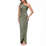 XScape Women's Asymmetric One-Shoulder Satin Gown Moss Sz 10 Photo 2