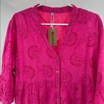 Vibrant Fuchsia Eyelet Midi Dress tiered 2X boho plus lined flowy vacation Pink Photo 5