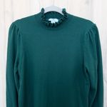 CeCe  Womens Sweater Size L Green Ruffle Mock Neck Feminine Chic Preppy Romantic Photo 1