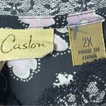 Caslon  100% Silk Black Lace Trim Pink Floral Top Size 2X Plus Photo 6