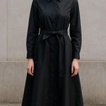 Max Mara Black Silk Fit Flare Midi Shirt Dress Belted Long Sleeve Dress Size 10 Photo 0