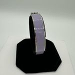 Henri Bendel  Lilac Enamel Hinged Bangle Bracelet Silver Toned Stripes Photo 3