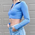 ZARA Ribbed Knit Tennis Preppy Collared Long Sleeve Crop Top Small Photo 4