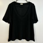POL Oversized Waffle Weave Black Short Sleeve V-Neck Top Size Small Photo 8
