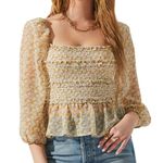 ASTR NWT THE LABEL Floral Smocked Peplum Top in Orange Purple Multi Sz. M Photo 0