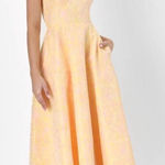 Pastel Yellow and Pink Jacquard Bustier Midi Dress With Pockets 🌿 XL Photo 0