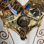 Vintage 90s Hand Painted T Shirt Dress M Cream Crochet Knit Fringe Pockets Size M Photo 2