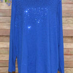 Quacker Factory  Womens Plus 3X Blue Sequin Tunic Thin Knit Shirt Party Holiday Photo 0