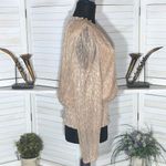 Joie  Shimmer Blouse Smocked Waist Long Sleeve Chiffon Silver Gold Metallic Sz L Photo 2