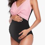 One Piece Maternity Swimwear Front Cross Pregnancy Swimsuit Bathing Suit Maternity Photo 3