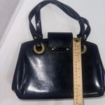 Vintage Black Patent Leather Old Money Minimalist Classic Top Handle Bag Purse Photo 10