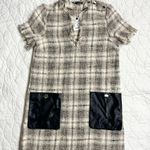 ZARA Office Siren Academia Plaid Boho Fringe Deadstock Gold Button Work Dress S Photo 2