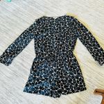 Loft Black & White Leaf Print Half Button Tie Waist Long Sleeve Romper Photo 2