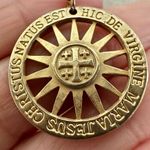 Gold tone cross St. Maria Jesus Christus pendant necklace Photo 5