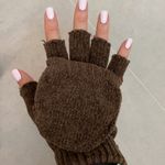 Women men Unisex Brown knit winter mittens gloves multi use covered fingers Photo 3