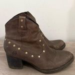 Born Perez Western Cowboy Ankle Boots Bootie Leather Brown 8.5 Gold Stud Zip Photo 0