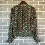 Rachel Zoe  Green Floral V-Neck Tassel Tie Boho Peasant Blouse Women's Size Med Photo 6
