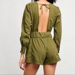 Free People Olive Green Beside You Cotton Shortall Long Sleeve Open Back Romper Photo 12