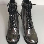 ALDO  Silver Metallic Lace Up Military Leather Ankle Boots Isidro Sz 6/36 EU EUC Photo 4