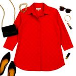 Coldwater Creek  100% Silk Red Diamond Pintuck Button Front Blouse Women’s L GUC Photo 12