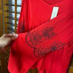Francesca's Francesca‘s Red Black Embroidered Long Sleeve Blouse Photo 2