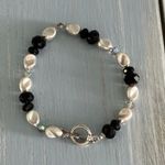 NEW Gorgeous Beaded Toggle Bracelet Black AB Crystal Silver Gray Pearled Beads Photo 0