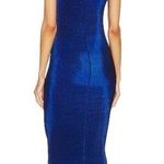 L’IDEE Regal Blue 90s One Shoulder High Neck Satin Plisse Lettuce Hemline Dress Size 10 Photo 1