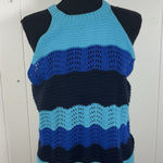 Anthropologie  Jenette Blue Crochet High Neck Halter Top Sweater Knit Tank Med Photo 0