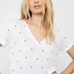 Rails Top Womens Small White Red Cara Strawberry Fields V Neck Tee Linen Photo 0