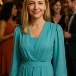 Vintage 70s teal aquamarine dress with matching belt Size M Photo 0