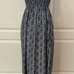 ESPRESSO BLUE GEOMETRIC PRINT SMOCKED MAXI PRINT DRESS Photo 0