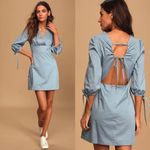 Lulus Dusty Blue Open Back V Neck A-Line Mini Dress Photo 1