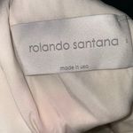 Rolando Santana White Floral Print Satin Ruched Sleeveless Square Neck Dress S Photo 4