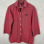 Ralph Lauren Pajama Top Women S Red Plaid Cotton Button Shirt Sleep Lounge Cozy Photo 0