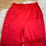 Haute Monde Red satin cargo styles high waisted wide leg pants M Photo 2