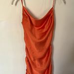 ZARA Orange Ruched Satin Slip‎ Mini Dress Size XS Adjustable Cowl Neck Photo 5