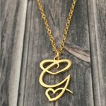 Letter G Cursive Heart Initial Necklace Gold Photo 2