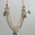 Antica Sartoria Necklace Beaded Flower Applique Shells Long Cream Ivory White Photo 0
