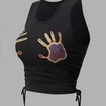SheIn  Graphic Handprint Sleeveless Drawstring Ruched crop tank, size small. Photo 2