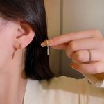 18K Gold Plated Circle Bar Dangle Drop Earrings for Women,Huggie Hoop Earrings Photo 5