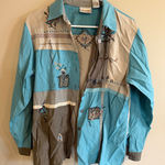 Napa Valley Petites Women's Embroidered Patchwork Button Up Shirt Size M Blue Size M Photo 0