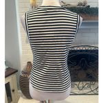 Elodie  Women's Sleeveless Ribbed Scoop Neck Black White Striped Tank Top L NWT Photo 4