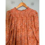 Free People  Lela Floral Smocked Ruffle Blouse Coral Size Medium Boho Sheer Photo 7