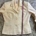 Vintage 90s Pastel Yellow Tweed Blazer Petite 8P Preppy Spring Jacket Photo 7