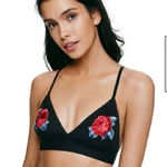 PINK - Victoria's Secret NWOT  Black Triangle Bralette with Red Rose Embroidery Photo 0
