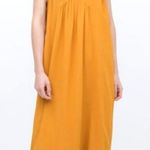 ZARA  Dress Women Small Mustard‎ Yellow V Neckline Strappy Shoulders Pleated Maxi Photo 0