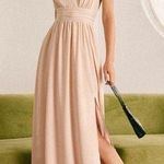 Rihoas Apricot V Neck Ruched Wrap Maxi Dress Pink Size M Photo 0